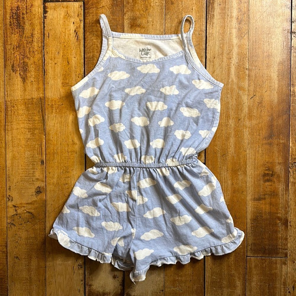 We Wear Cute romper size 6 cotton blue clouds white summer vacation beach
